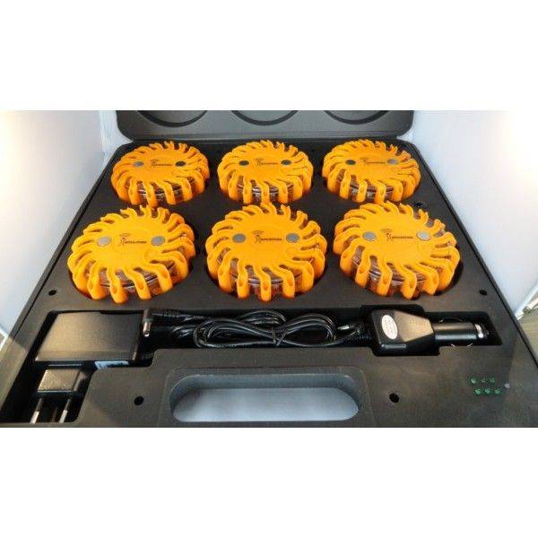 Balises rechargeables à leds oranges - Valise de 6 pièces - 9 modes d’éclairage