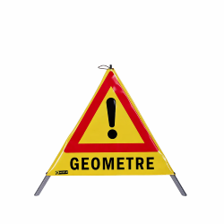 Panneau de Signalisation Temporaire Tripode Attention GEOMETRE 70 cm Jaune avec Ressort