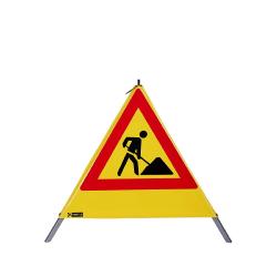 Panneau de Signalisation Temporaire Tripode Chantier Mobile 70 cm Jaune avec Ressort