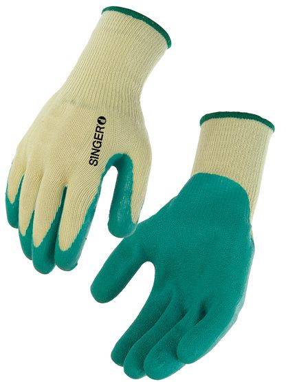 Gants latex vert - Support polyester/coton - Dos aéré - Singer - Lot de 10