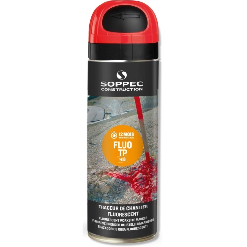 Traceur de chantier Soppec - Fluo TP - Aérosol de 500 ml - Rouge