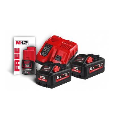 Pack 2 Batteries 18 V 5,5 Ah + 1 Batterie 12 V 3 Ah + 1 Chargeur 12/18 V Milwauk