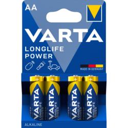 Piles alcalines Varta Longlife Power - AA - LR06 - Le blister de 4