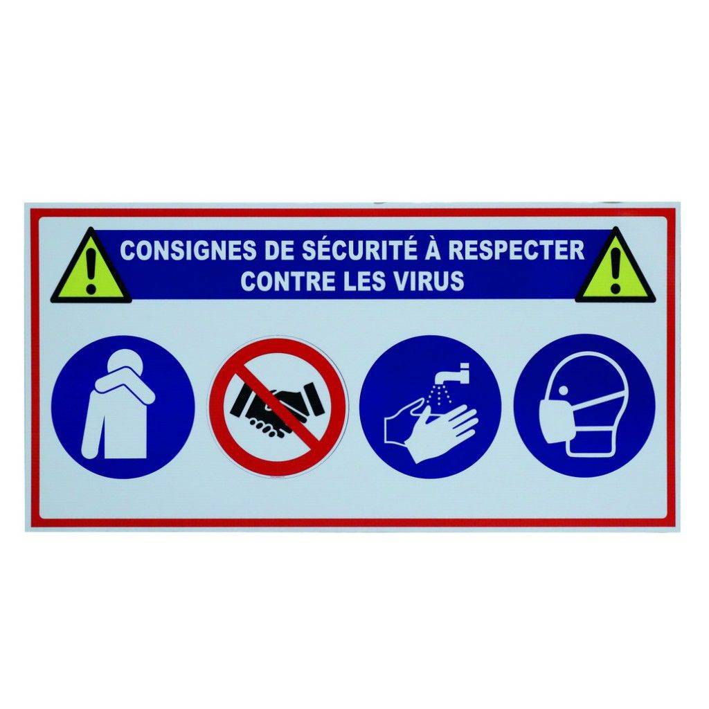 Plaque de chantier 4en1 Consignes Sécurité Contre le VIRUS - Taliaplast