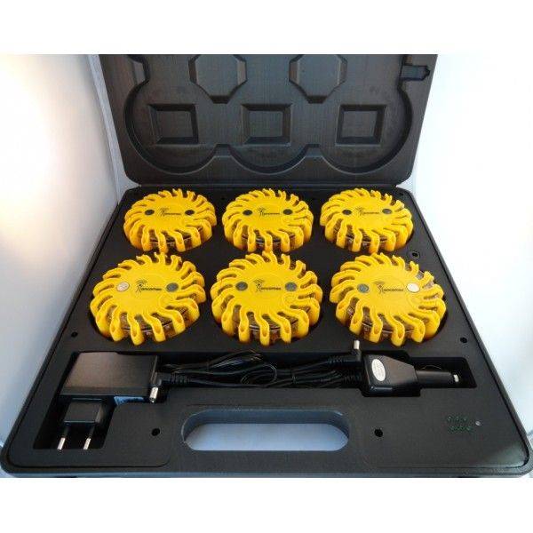 Balises rechargeables à leds jaunes - Valise de 6 pièces - 9 modes d’éclairage