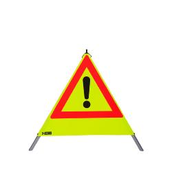 Panneau de Signalisation Temporaire Tripode Attention 70 cm Jaune Rétro-réfléchissant avec Ressort